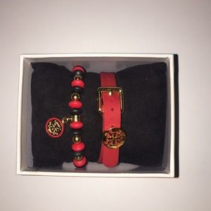 Red & Black Rustic Cuff Bracelet Set